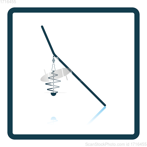 Image of Icon of  fishing feeder net on gray background, round shadow