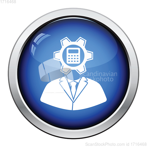 Image of Analyst with gear hed and calculator inside icon