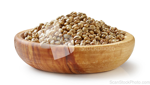 Image of hemp seeds in olive wood bowl