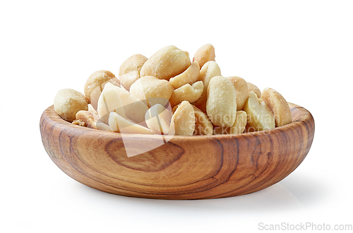 Image of salted peanuts in olive tree bowl