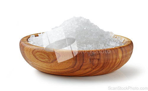 Image of sea salt in olive wood bowl