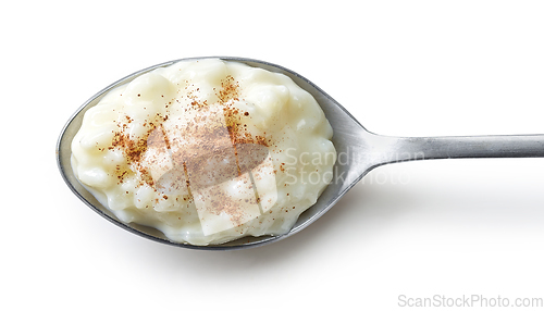 Image of spoon of rice milk pudding 