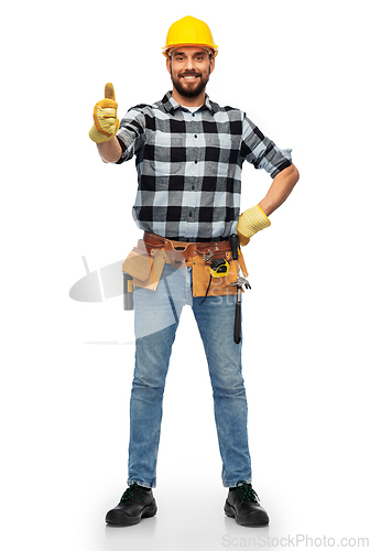 Image of happy male worker or builder showing thumbs up