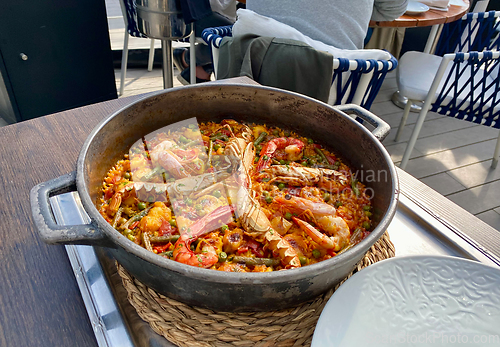 Image of Traditional Paella served at restaurant in Marbella, Spain