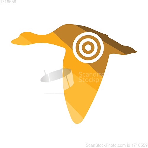 Image of Flying duck  silhouette with target  icon