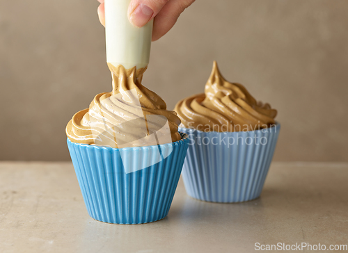 Image of process of making coffe and caramel mousse dessert