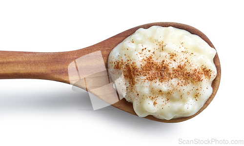 Image of wooden spoon of rice pudding