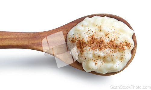 Image of wooden spoon of rice pudding