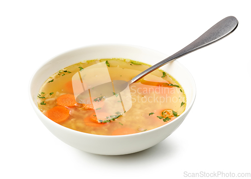 Image of bowl of chicken broth soup