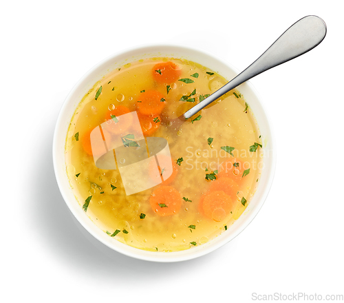 Image of bowl of chicken broth soup