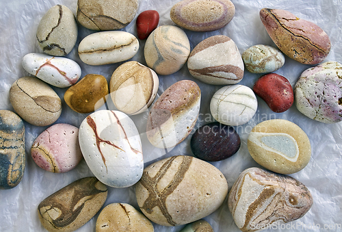 Image of Group of colorful stones with different pattern polished by the 