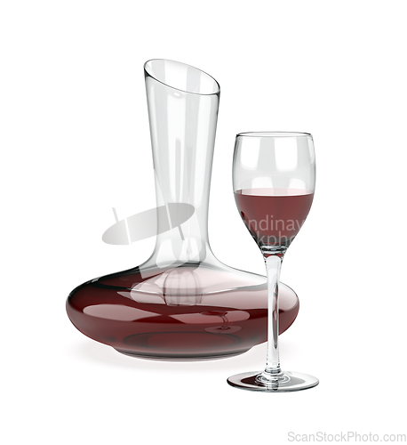 Image of Decanter and a glass with red wine