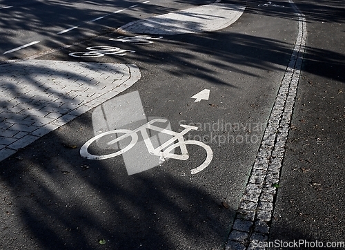 Image of bike path signs on the asphalt