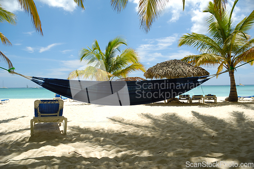 Image of Hammocks Tropical beach. The Dominican Republic, Saona Island