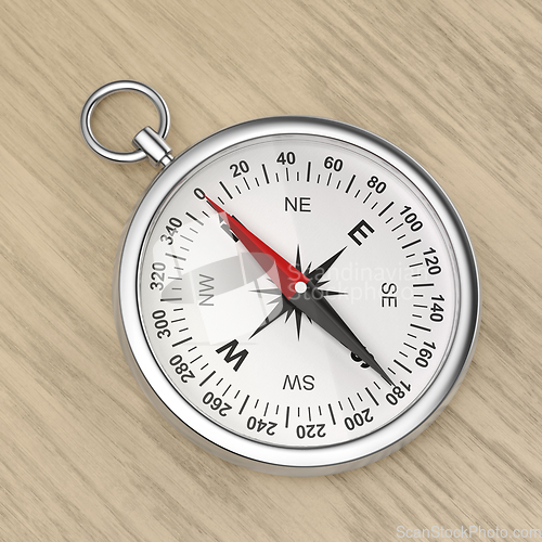 Image of Compass on wood background