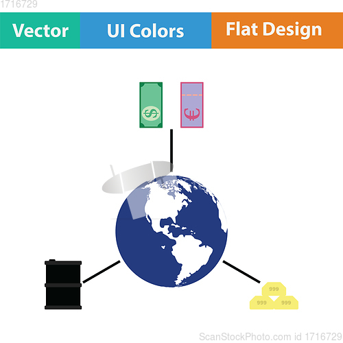 Image of Oil, dollar and gold with planet concept icon