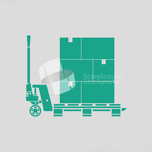 Image of Hand hydraulic pallet truc with boxes icon