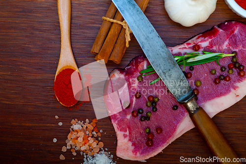 Image of raw uncooked  ribeye beef steak butcher selection