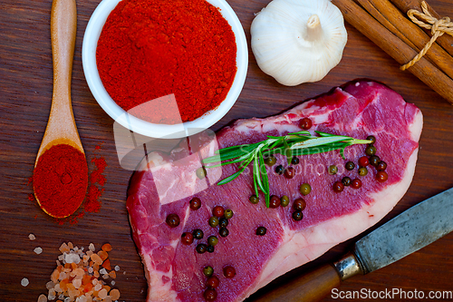 Image of raw uncooked  ribeye beef steak butcher selection