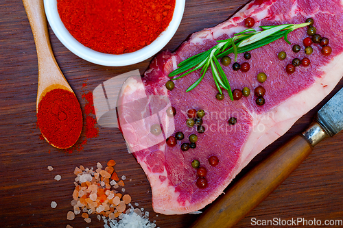 Image of raw uncooked  ribeye beef steak butcher selection