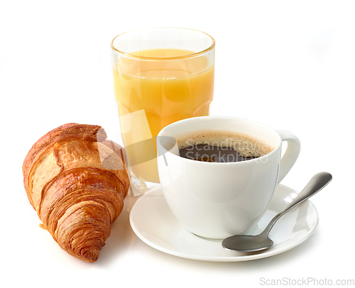 Image of coffee americano, croissant and orange juice