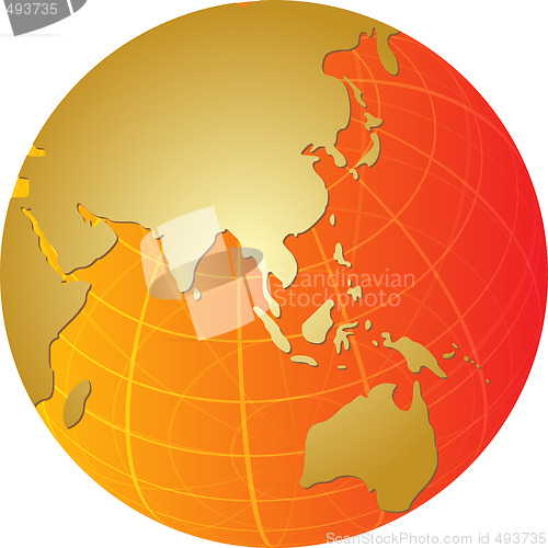 Image of Map of Asia on globe  illustration