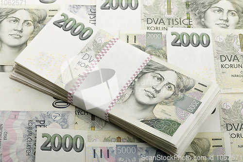 Image of czech banknotes 5 and 2 thousand crowns