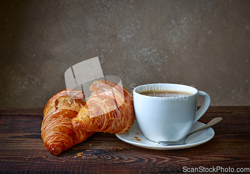 Image of cup of coffee and croissants