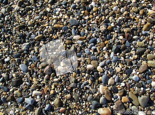 Image of Wet sea pebbles on the beach