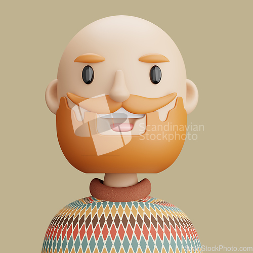 Image of 3D cartoon avatar of smiling bearded man