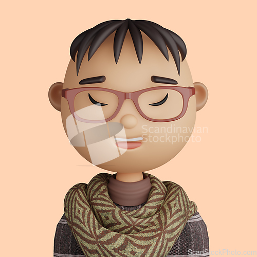 Image of 3D cartoon avatar of smiling asian man