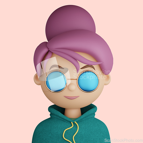 Image of 3D cartoon avatar of smiling young woman