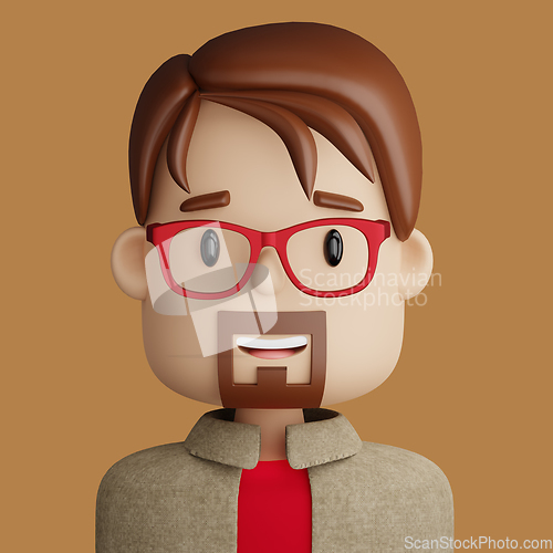 Image of 3D cartoon avatar of smiling bearded man