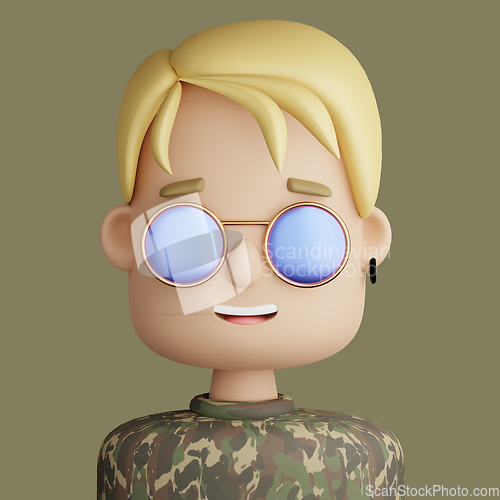 Image of 3D cartoon avatar of smiling young  man