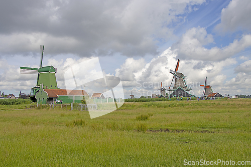 Image of Old windmill in Zaan Schans countryside close to Amsterdam