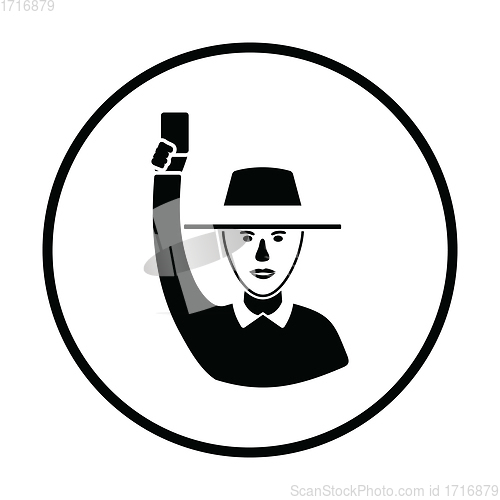 Image of Cricket umpire with hand holding card icon