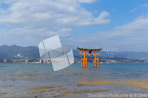 Image of Itsukushima Shrine in Japan and sunshine