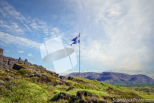 Image of The flag of Iceland in the beautiful nature