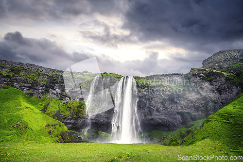Image of The beautiful Seljalandsfoss waterfall in Iceland