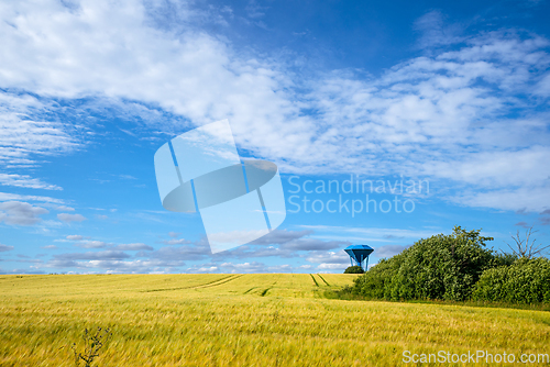 Image of Rural landscape with a blue water tower