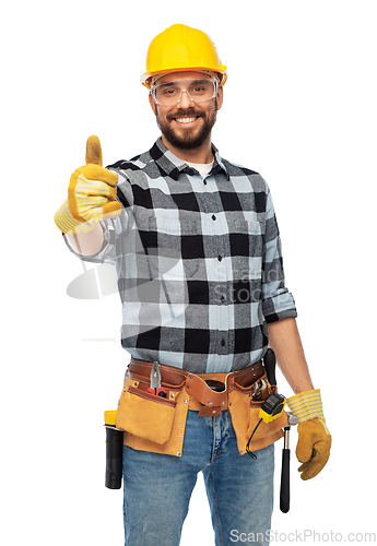 Image of happy male worker or builder showing thumbs up