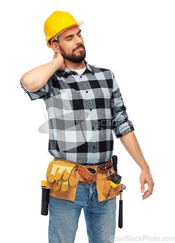 Image of male worker or builder with neck pain