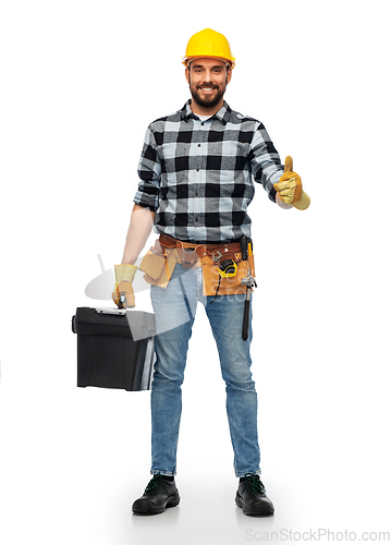 Image of happy male worker or builder showing thumbs up