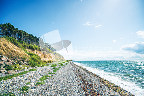 Image of Seashore with a pebble beach beneath a cliff