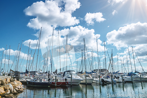 Image of Sailing boats in a marine harbor in the summer