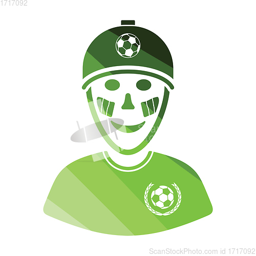 Image of Football fan with painted face by italian flags icon