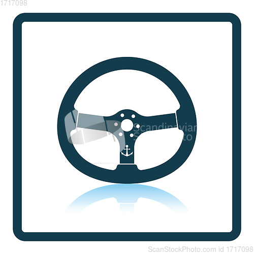 Image of Icon of  steering wheel  on gray background, round shadow