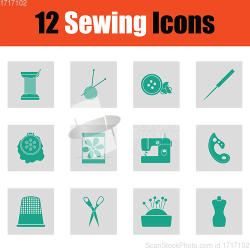 Image of Set of twelve sewing icons