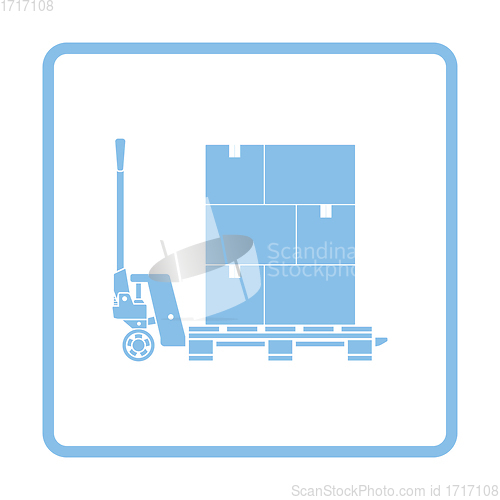 Image of Hand hydraulic pallet truc with boxes icon