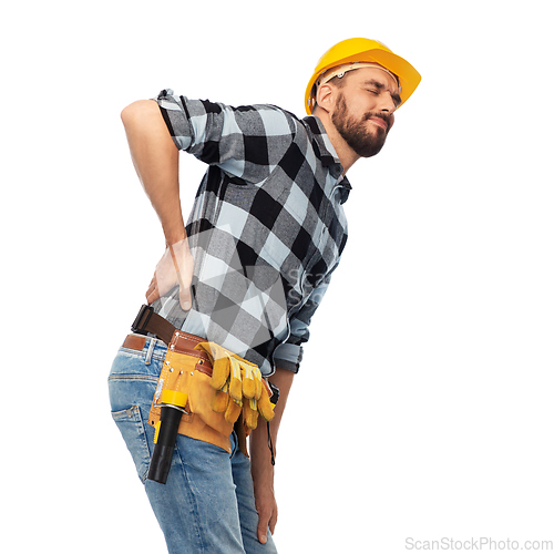 Image of male worker or builder having back ache